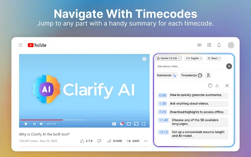 Clarify AI: YouTube Summaries – AI Video Summary Tool - Screenshot 3