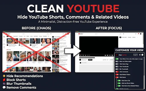 Clean YouTube: Alisin ang Shorts, Comments, at Distractions – I-download - Screenshot 1